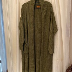 POL Olive Green Long Ribbed Cardigan